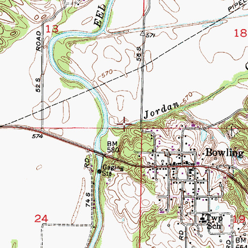 Topographic Map of Jordan Creek, IN