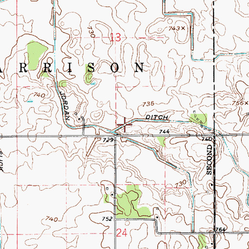 Topographic Map of Jordan Ditch, IN