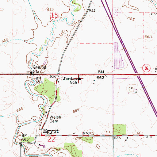 Topographic Map of Jordan School, IN