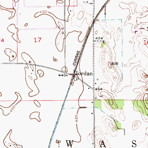 Topographic Map of Jordan, IN