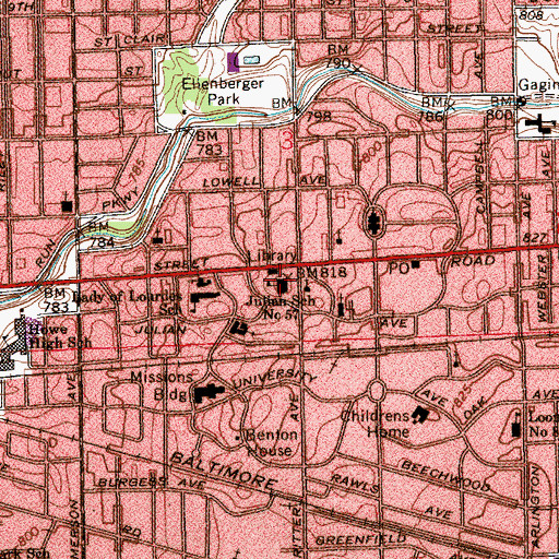 Topographic Map of George W Julian Elementary School, IN