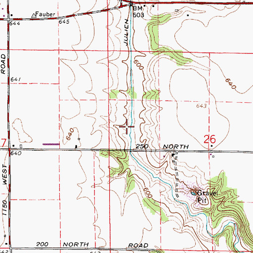 Topographic Map of Julien Ditch, IN