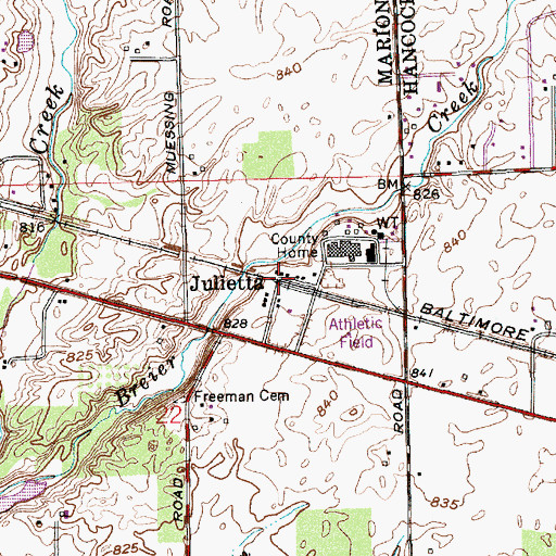Topographic Map of Julietta, IN