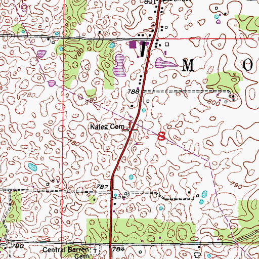 Topographic Map of Kaleg Cemetery, IN