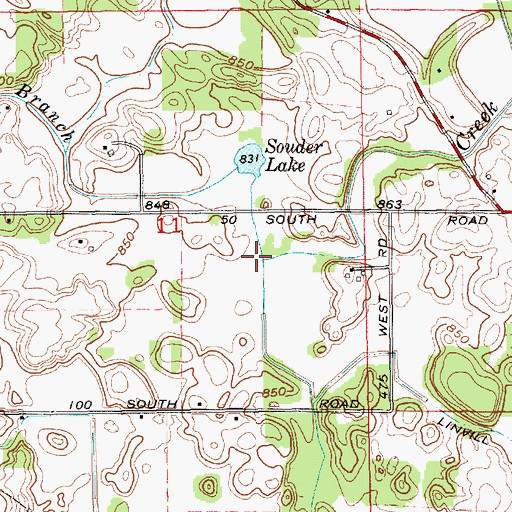 Topographic Map of Kaler Branch, IN