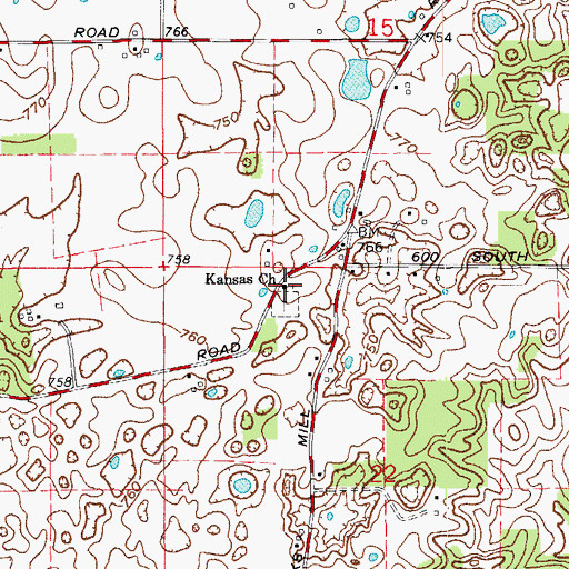 Topographic Map of Kansas Church, IN