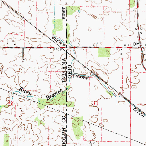Topographic Map of Karn Branch, IN