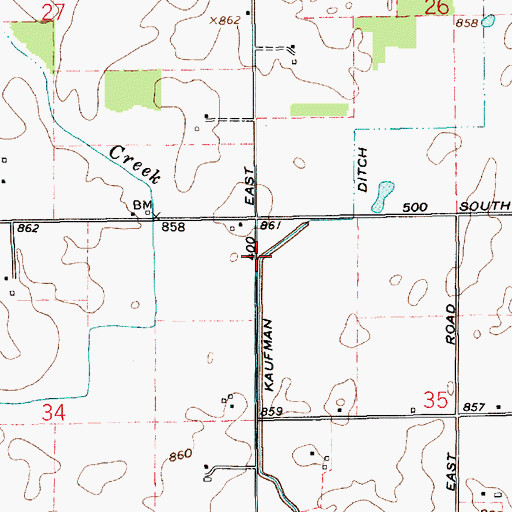 Topographic Map of Kaufman Ditch, IN