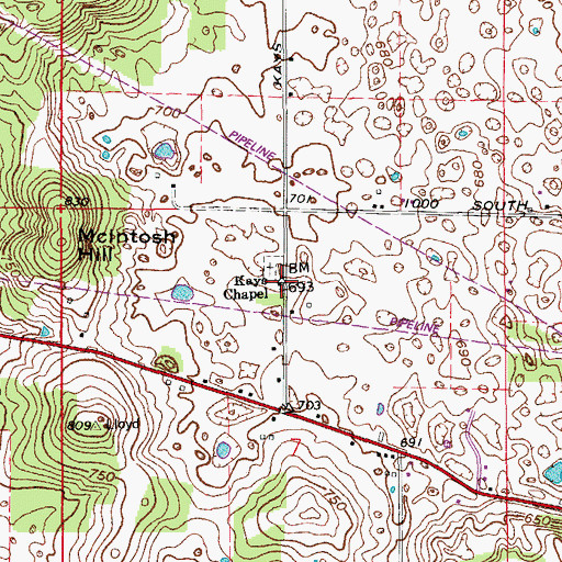 Topographic Map of Kays Chapel, IN