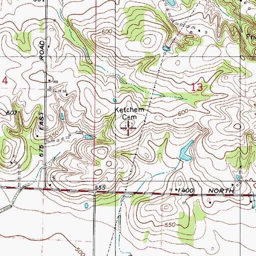 Topographic Map of Ketchem Cemetery, IN
