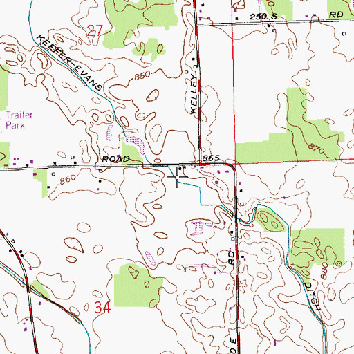 Topographic Map of Keefer-Evans Ditch, IN