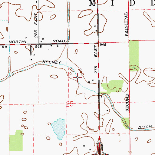 Topographic Map of Keeney Ditch, IN