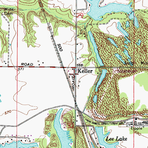 Topographic Map of Keller, IN