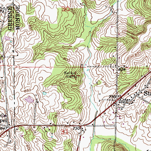 Topographic Map of Keller Cemetery, IN