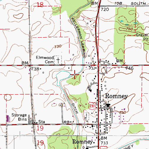 Topographic Map of Kellerman Leaming Ditch, IN