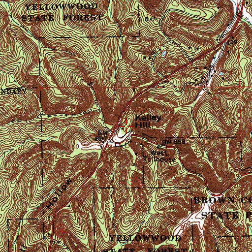 Topographic Map of Kelley Hill, IN