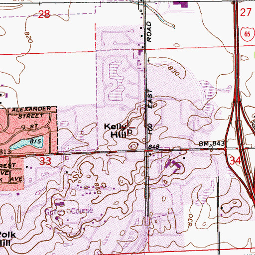 Topographic Map of Kelly Hill, IN