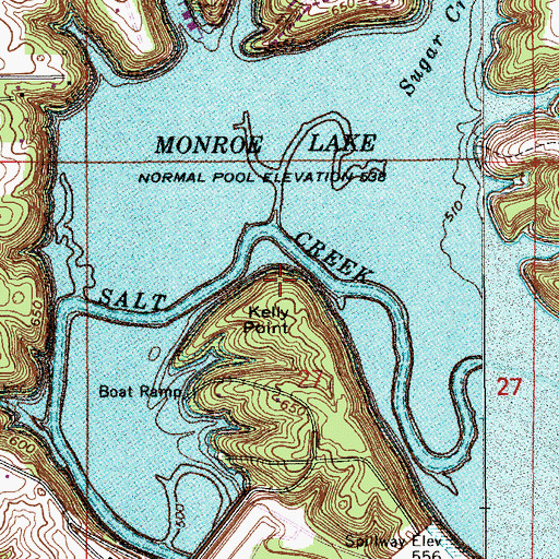 Topographic Map of Kelly Point, IN
