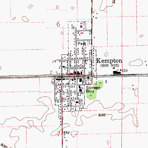 Topographic Map of Kempton, IN