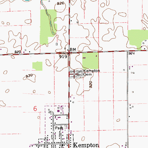 Topographic Map of Kempton Cemetery, IN