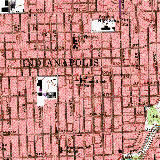 Topographic Map of Calvin N Kendall Elementary School, IN