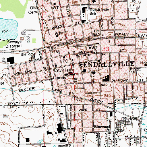 Topographic Map of Kendallville, IN