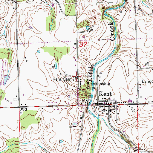 Topographic Map of Kent Cemetery, IN