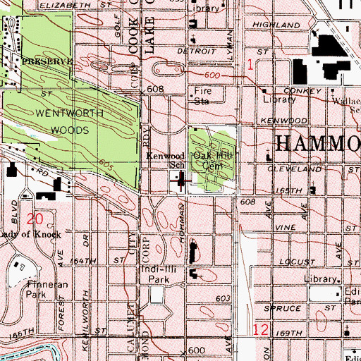 Topographic Map of Kenwood Elementary School, IN