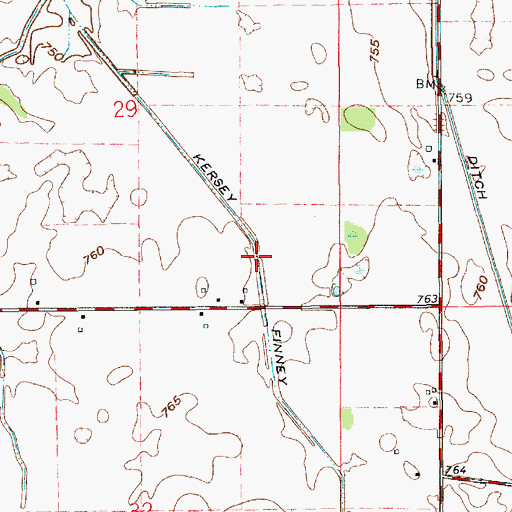 Topographic Map of Kersey Finney Ditch, IN