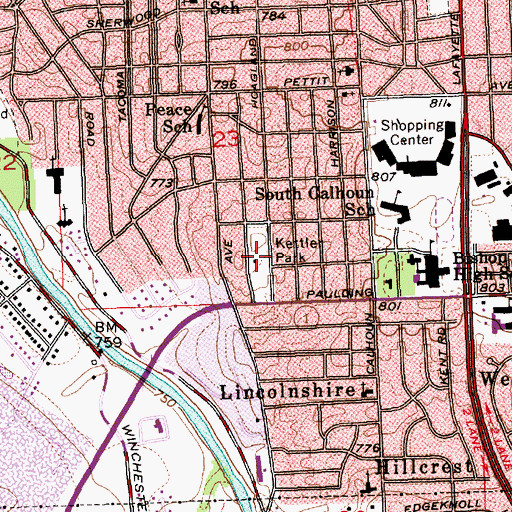 Topographic Map of Kettler Park, IN
