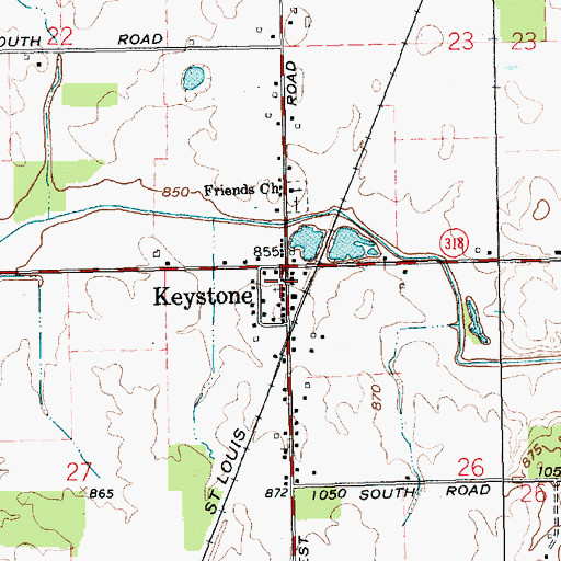 Topographic Map of Keystone, IN