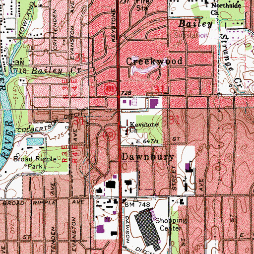Topographic Map of Keystone Church, IN