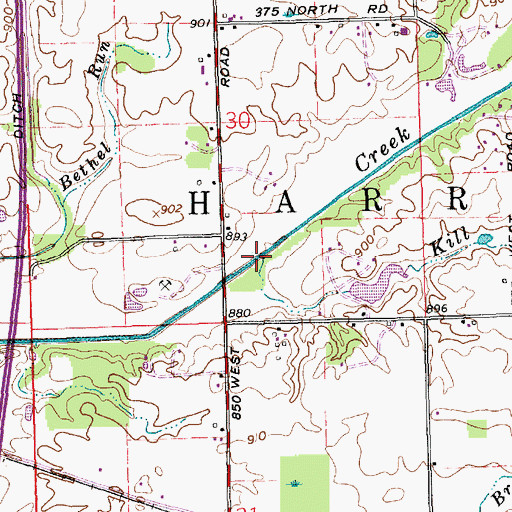Topographic Map of Kill Creek, IN