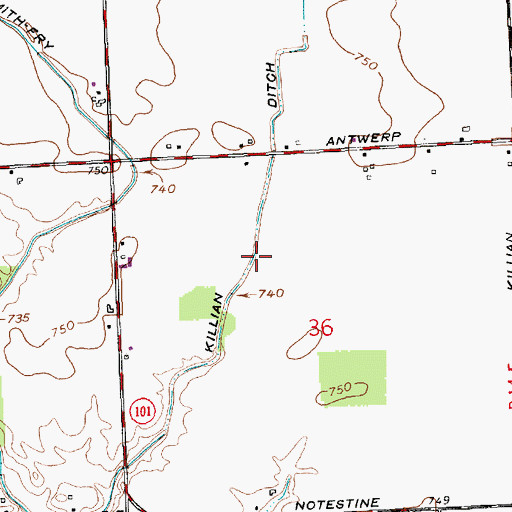 Topographic Map of Killian Ditch, IN