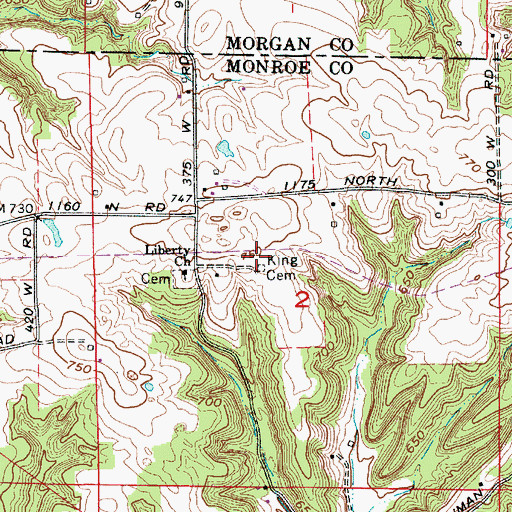 Topographic Map of King Cemetery, IN
