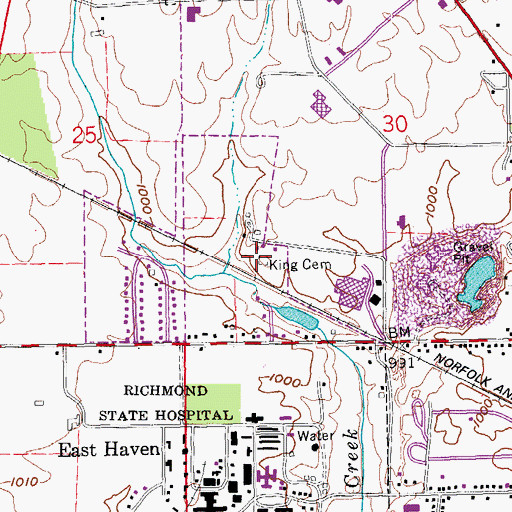 Topographic Map of King Cemetery, IN