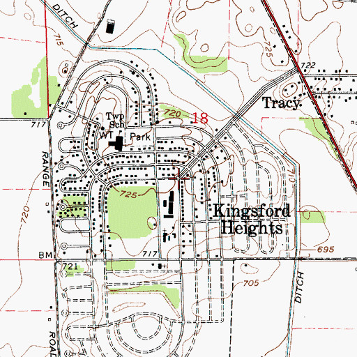 Topographic Map of Kingsford Heights, IN
