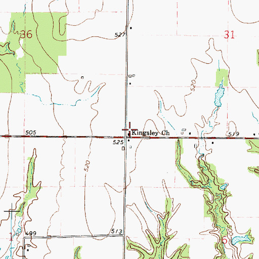 Topographic Map of Kingsley Church, IN