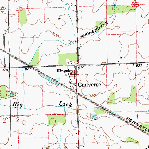 Topographic Map of Kingsley Church, IN