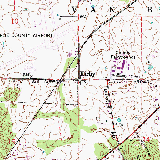 Topographic Map of Kirby, IN