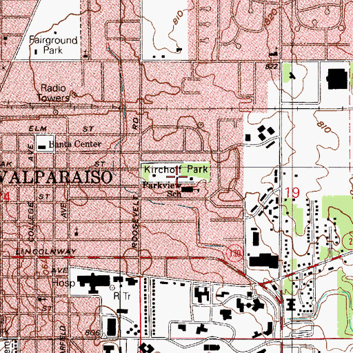 Topographic Map of Kirchoff Park, IN