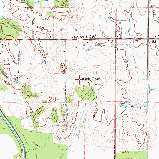 Topographic Map of Kirk Cemetery, IN