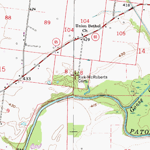 Topographic Map of Kirk-McRoberts Cemetery, IN
