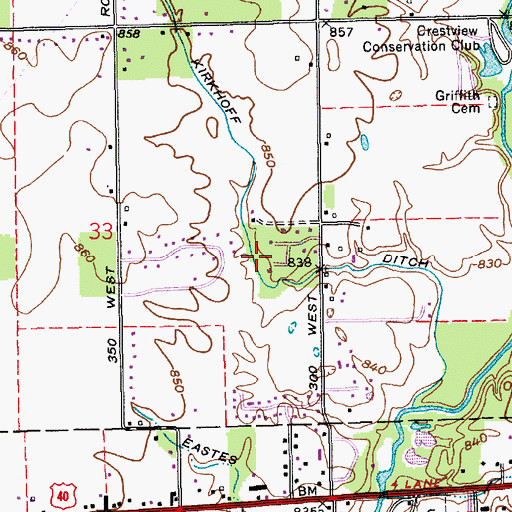 Topographic Map of Kirkhoff Ditch, IN