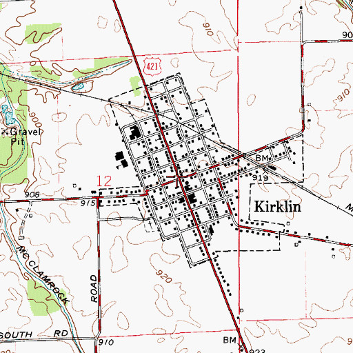 Topographic Map of Kirklin, IN