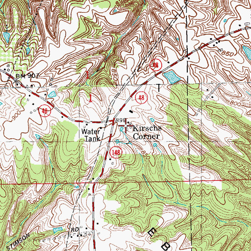 Topographic Map of Kirschs Corner, IN