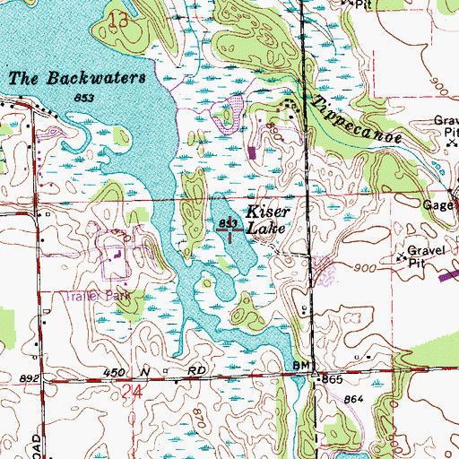 Topographic Map of Kiser Lake, IN