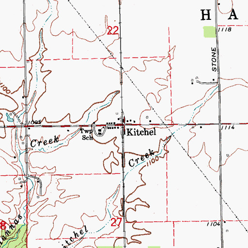 Topographic Map of Kitchel, IN