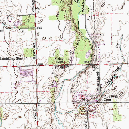 Topographic Map of Kitley King Cemetery, IN