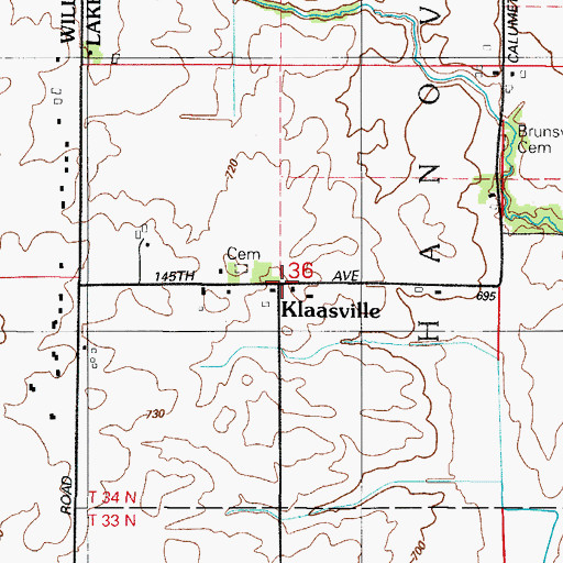 Topographic Map of Klaasville, IN